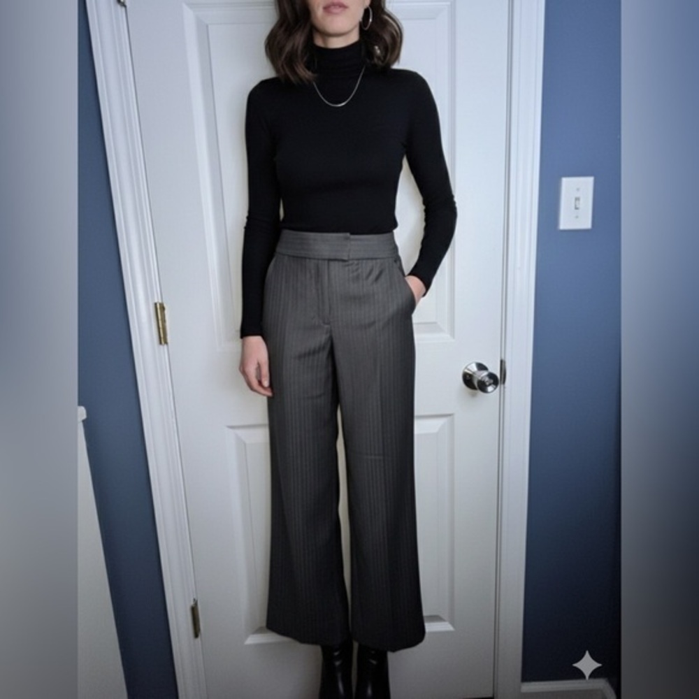 Calvin Klein Women’s 2 Gray Striped Classic Rayon Flare Trouser Dress Pant XS